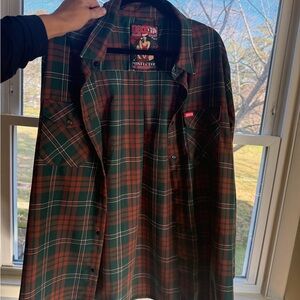 DIXXON Green and Red Plaid Casual Button Down Shirt